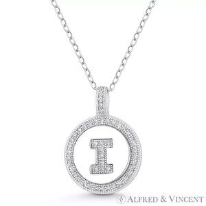 Initial Letter "I" CZ Crystal Pave Pendant in .925 Sterling Silver w/ Rhodium